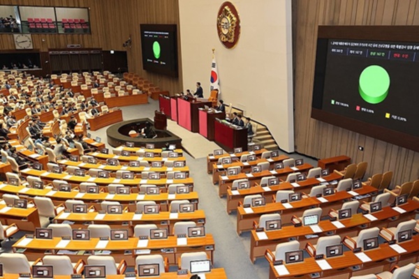 19일 오후 서울 여의도 국회에서 열린 본회의에서 '김건희 여사 특검법'이 야당 단독으로 통과되고 있는 모습. [사진=연합뉴스]