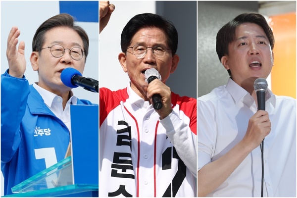 (왼쪽부터) 이재명 더불어민주당 대선 후보, 김문수 국민의힘 대선 후보, 이준석 개혁신당 대선 후보. /사진=연합뉴스<br>