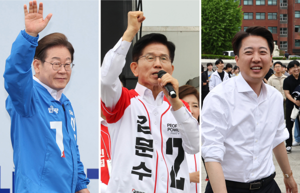 지난 5월 16일 전북 익산, 경기 수원, 충남 천안에서 각각 유세하는 더불어민주당 이재명(왼쪽부터)·국민의힘 김문수·개혁신당 이준석 대선 후보. /사진=연합뉴스