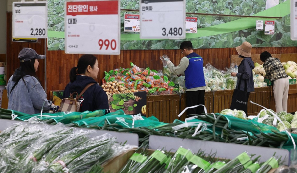 여름철을 앞두고 정부가 밥상 물가 잡기에 나선다. 농식품부는 배추·무 등 주요 채소류의 수급동향을 지속 점검하고 여름철 공급 불안에 대비한 대책을 본격 추진하기로 했다. 한 대형마트의 농산물 코너 모습 / 사진= 연합뉴스