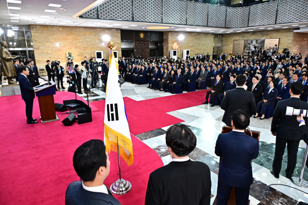 이재명 대통령이 4일 서울 여의도 국회에서 열린 제21대 대통령 취임선서식에서 '국민께 드리는 말씀' 연설을 하고 있다. /사진=국회사진기자단