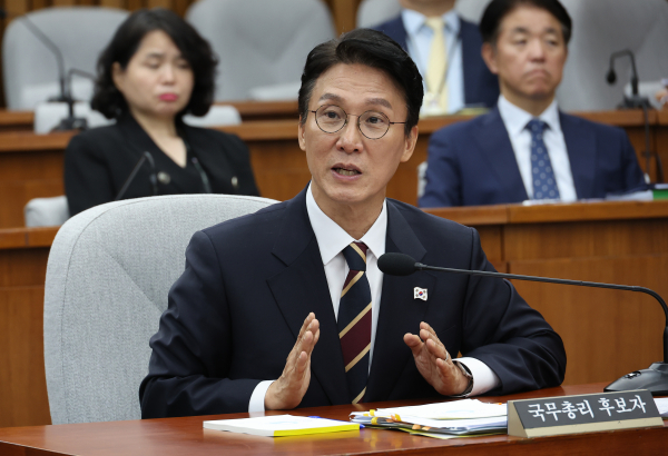 김민석 국무총리 후보자가 지난 25일 서울 여의도 국회에서 열린 인사청문회에서 국민의힘 주진우 의원의 질의에 답하고 있다. /사진=연합뉴스