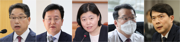 법무부는 1일 대검검사급 검사 3명에 대한 신규 보임 및 대검검사급 검사 4명, 고검검사급 검사 2명에 대한 전보 인사를 4일 자로 시행했다고 밝혔다. (왼쪽부터) 대검찰청 차장검사에 노만석(사법연수원 29기) 대검찰청 마약ㆍ조직범죄부장, 서울중앙지검장에 정진우(29기) 서울북부지검장, 서울동부지검장에 임은정 부장검사, 기획조정실장에 최지석(31기) 서울고검 감찰부장, 법무부 검찰국장에 성상헌(30기) 대전지검장. /사진=연합뉴스