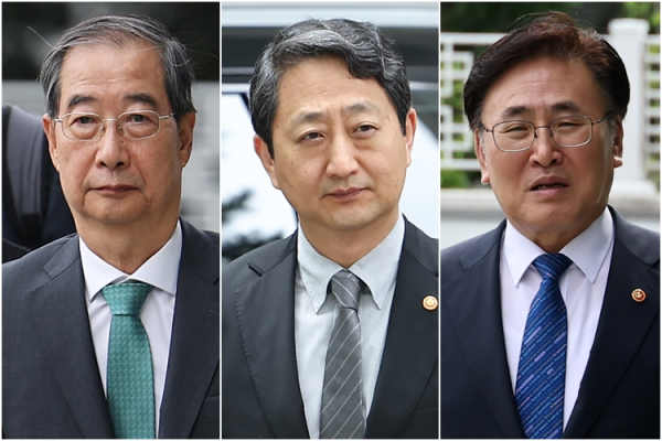 내란특검 출석하는 한덕수(왼쪽부터), 안덕근, 유상임. /사진=연합뉴스